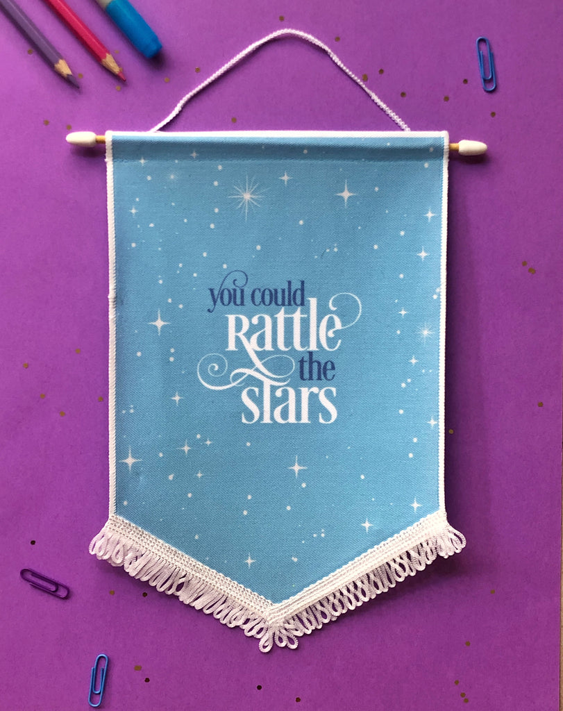 Rattle The Stars quote Enamel Pin Display Banner